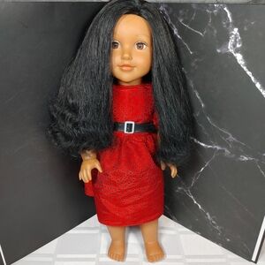 Lotus Beautiful Girl Doll in Red Dress with Long Black Hair, Doll 18" Length